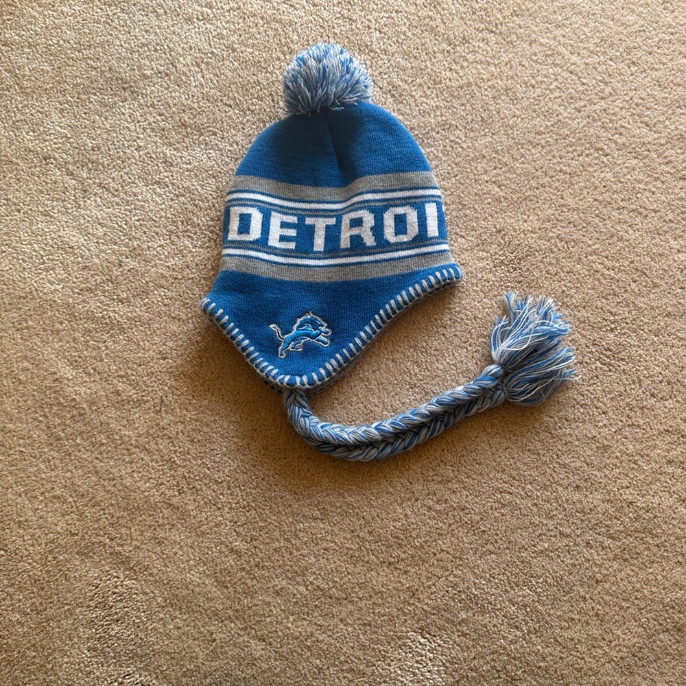 Blue Detroit Knit Beanie with Pom